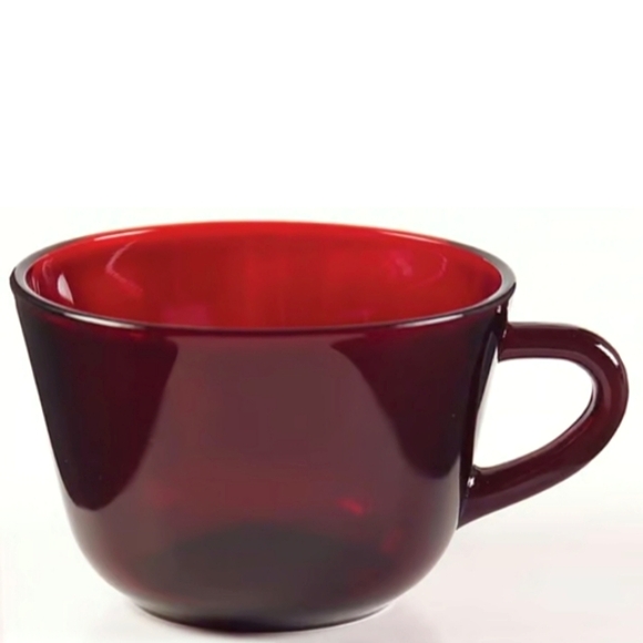 Vintage Cafecore Ruby Red Glass Cup Saucer Set Christmas Cafe Tea Coffee Anchor - Picture 5 of 11